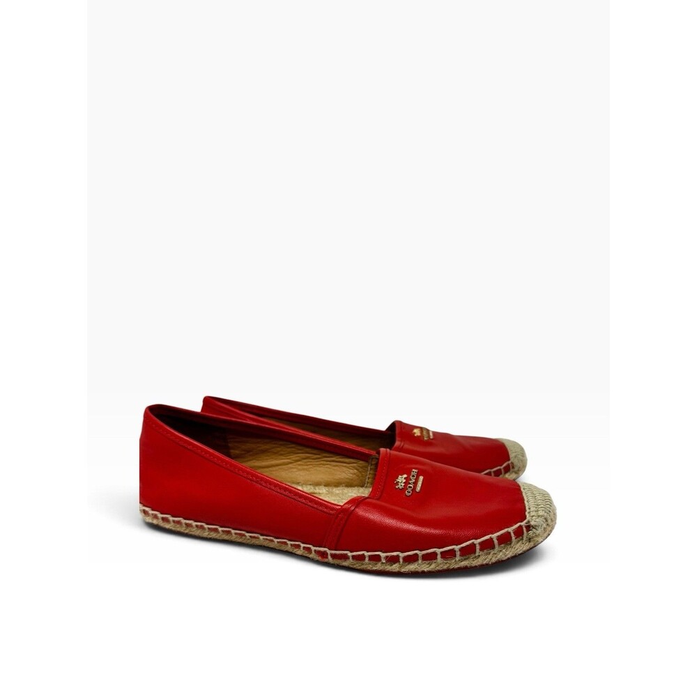 Coach womens 8 B Rhodelle Lambskin Espadrilles Red Flats Slip On Comfort Shoe